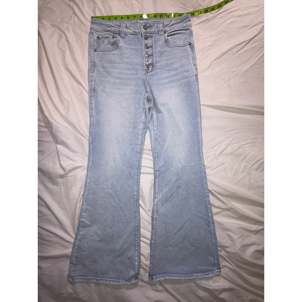 American Eagle High Waisted Flare Jeans Light Button Fly Size 12 Regular T09-03